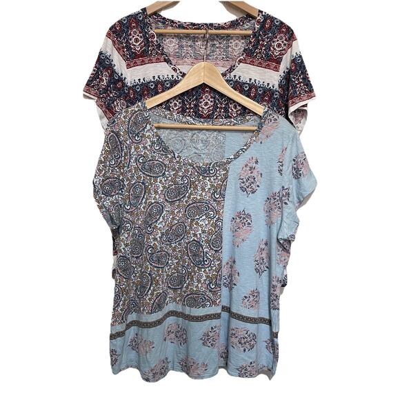 BUNDLE (2) Lucky Brand Mixed Print Peasant Top Size 2X Boho Lightweight - Picture 1 of 9